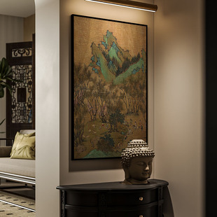 现代中古风客厅沙发背景装饰画卧室玄关壁画餐厅竖版挂画山林古画