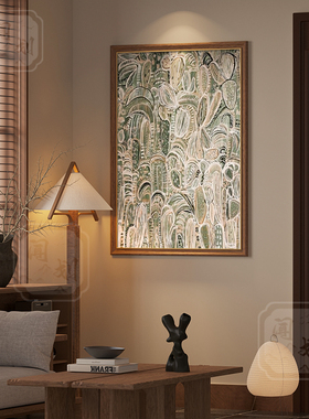 现代中古风客厅沙发背景装饰画卧室玄关壁画餐厅竖版挂画线条抽象