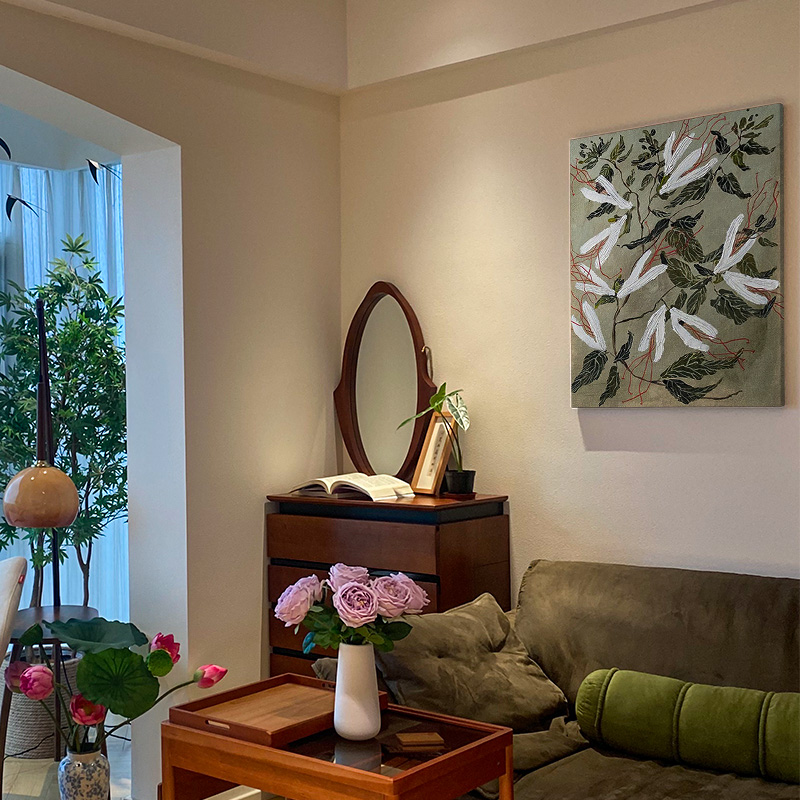 现代中古风花卉客厅沙发背景装饰画卧室床头玄关壁画餐厅竖版挂画图片