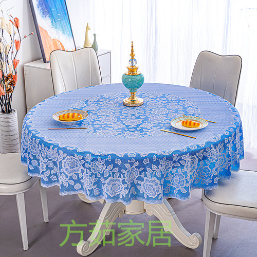蓝色圆桌布塑料田园防烫