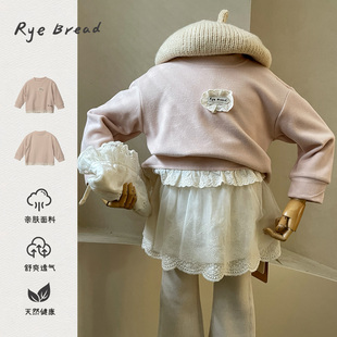 ryebread/黑面包童装 韩系圆领女小童蕾丝花边设计长袖卫衣 5冬