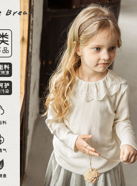 ryebread/黑面包童装 蕾丝花瓣领女小童舒适T恤白色打底衫SA4春秋