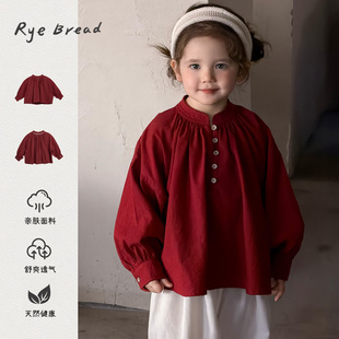 ryebread/黑面包童装 韩系女小童休闲小立领百搭舒适娃娃衫 6春