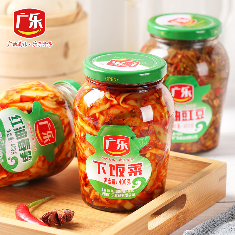 新品广乐红油春笋豇豆下饭菜瓶装榨菜400g*4爽口开味酸菜香辣咸菜