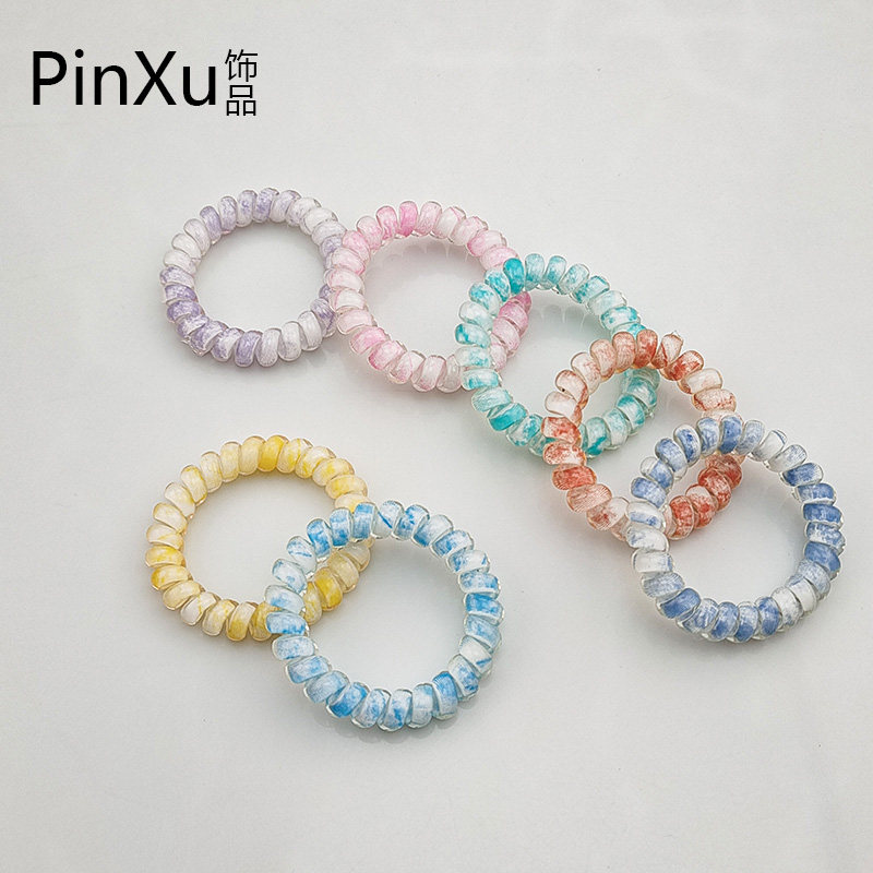 高级感韩版彩色电话线发圈头绳女无痕简约橡皮筋扎头发不伤发头绳