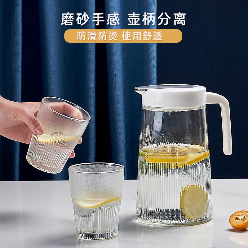 玻璃冷水壶大容量客厅家用套装鸭嘴山水壶泡茶壶水杯果汁壶冰川纹