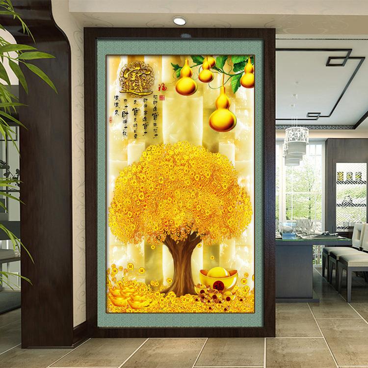 钻石画新款发财树玄关系列玄关装饰画满钻点钻十字绣客厅方钻