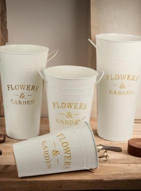 装饰铁皮桶花店鲜花干花花桶醒花桶花盆装店铁艺插花花瓶拍摄道具