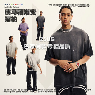 BE男装 t恤 2025春夏新款 纯棉水洗做旧t恤男街头潮牌巴家重磅短袖
