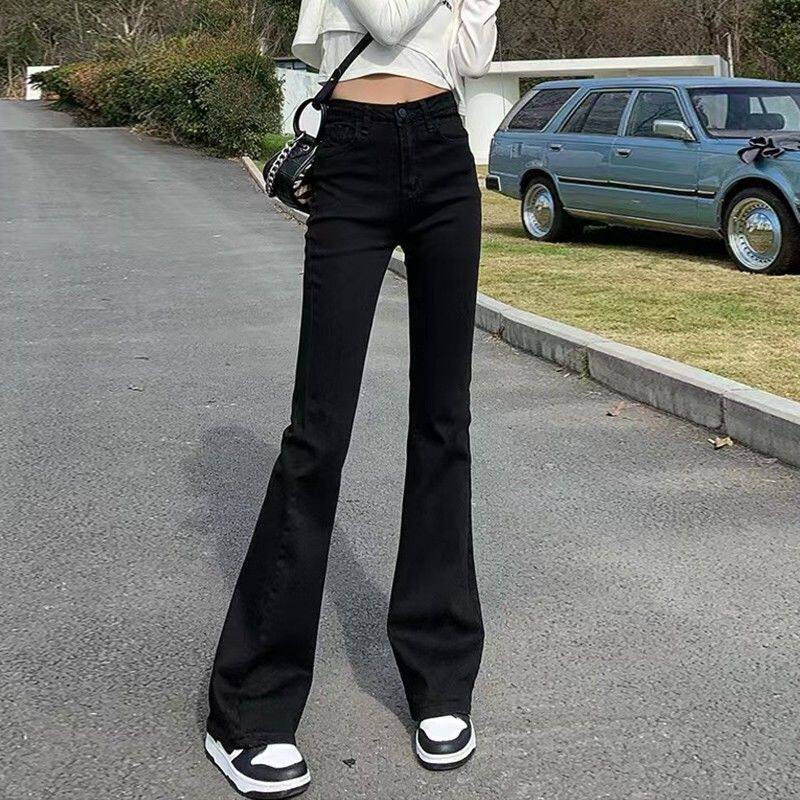 黑色微喇牛仔裤女2026新款春季高腰显瘦加绒弹力喇叭裤拖地马蹄裤