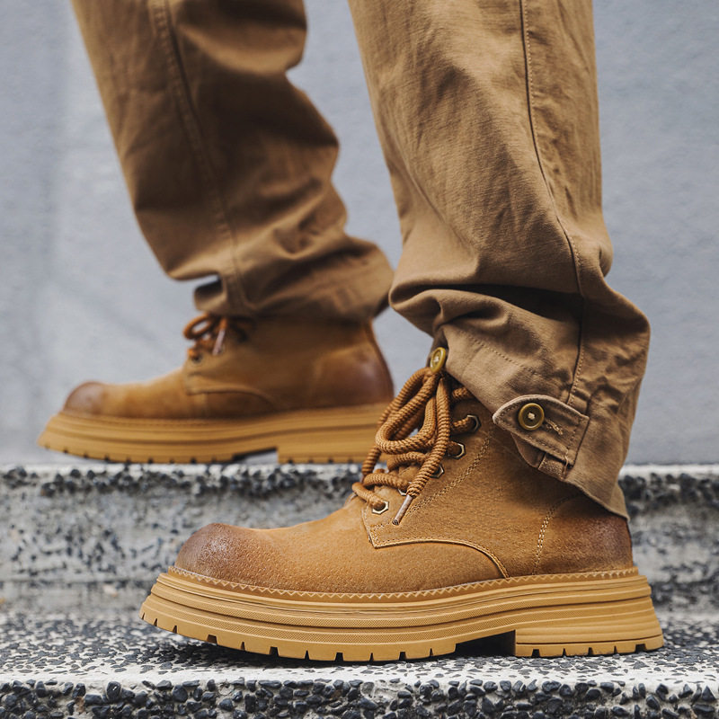 大黄靴男款透气马丁靴夏季2026新款百搭厚底工装靴66687-j