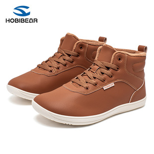 HOBIBEAR人造绒保暖宽头鞋冬季运动鞋女鞋中帮短靴休闲软底赤脚鞋