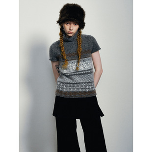 休闲羊驼毛复古百搭提花高领毛织套头上衣H0041 早春新款 玳禾