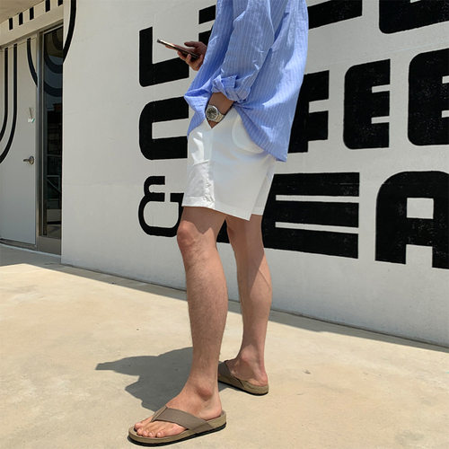 白色短裤男款夏季休闲水洗棉裤子韩版潮牌高级感百搭直筒五分裤
