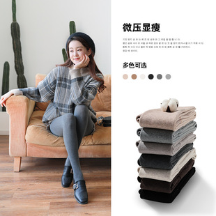 秋冬季竖条纹打底裤加绒加厚螺纹棉外穿踩脚保暖裤女士连脚一体裤