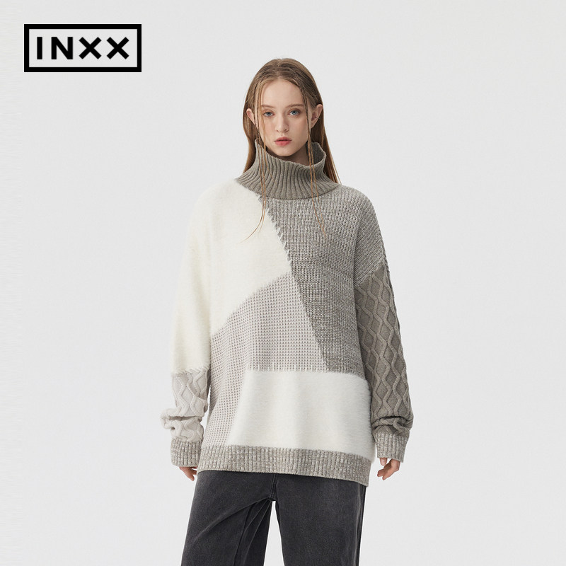 【INXX】APYD潮牌新品拼接设计高领针织衫男女同款毛衣APE4060887
