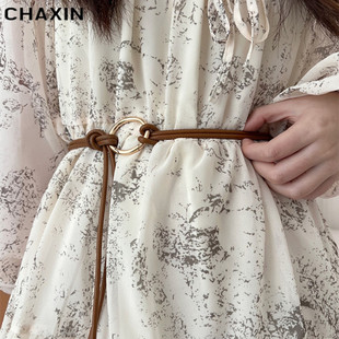 配裙子 个性 腰带女装 时尚 细腰绳 饰圆圈打结皮绳软长款 春夏新款