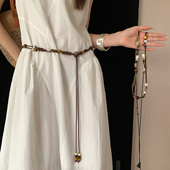 复古民族风手工编织细腰绳女小众串珠配裙子牛仔裤 棕色腰带配饰潮