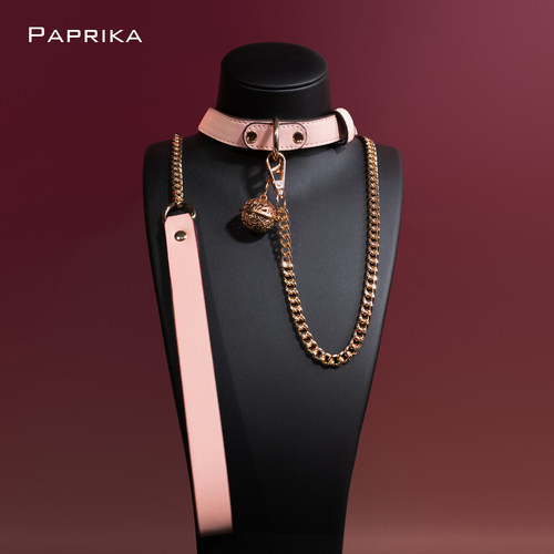 粉色复古蝴蝶结牵引绳皮质