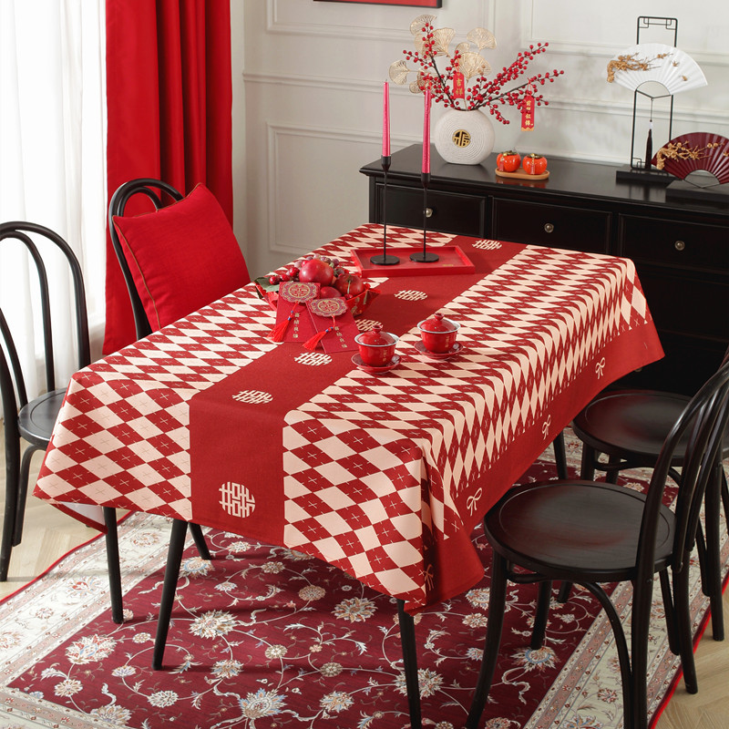 新中式桌布红色喜庆结婚用餐桌垫轻奢高级茶几桌上垫氛围感盖布巾
