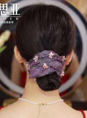 RJT铂思亚高端发饰紫色小花大肠发圈女新款头绳皮筋精致感头饰发