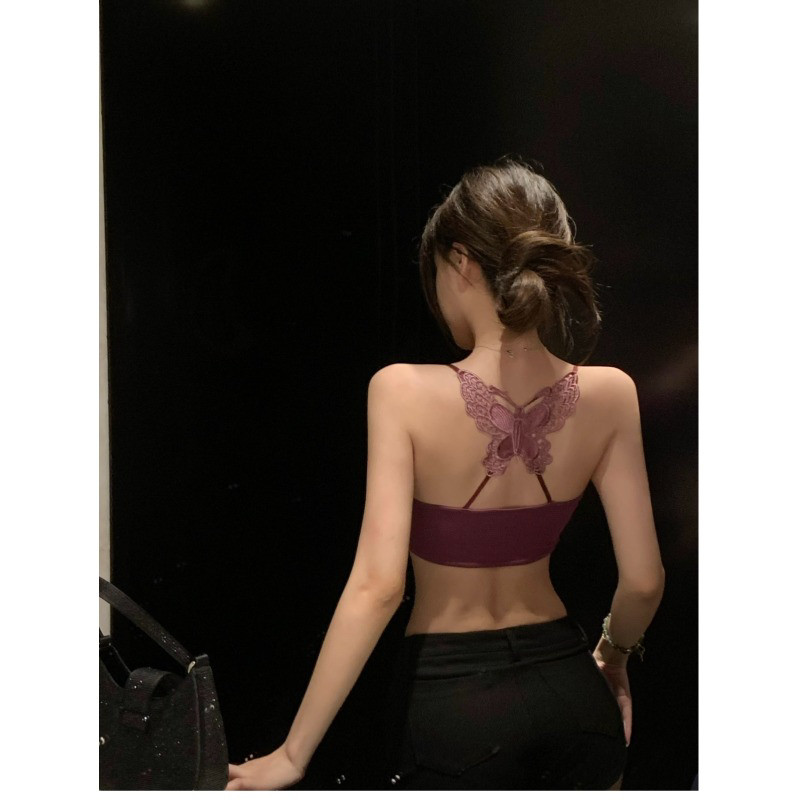 SE纯欲风蝴蝶美背短袖T恤女夏季2025新款气质短款套头吊带