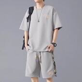 短袖 男潮牌运动休闲衣服学生帅气短裤 两件套潮 中国风刺绣套装 夏季