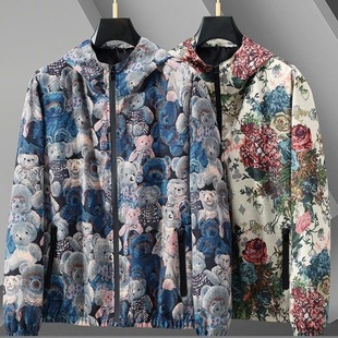 卡通印花夏季薄款防晒夹克衫男士欧洲站轻奢潮牌防紫外线连帽外套