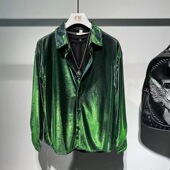 未来感液态多变色夜店风氛围时尚 长袖 衬衣 男士 高级感痞帅炫彩衬衫