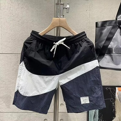 潮牌直筒个性拼接五分裤冰丝运动