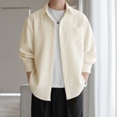 衬衣简约男装 长袖 上衣 外套男春秋韩系高级感华夫格男士 轻熟风衬衫