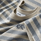 薄款 字母胶印圆领休闲半袖 冰丝棉麻条纹t恤男短袖 时尚 男 修身 夏季