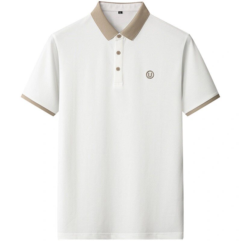 EUROPEAN STATION FASHION BRAND LAPEL POLO SHIRT MENS YOUTH SIMPLE ICE SILK EMBROIDERY COLLARED SHORT SLEEVE T-SHIRT LIGHT LUXURY MENS T