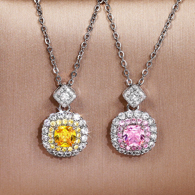 Network Princess Square Diamond Pink Group Pendant Necklace