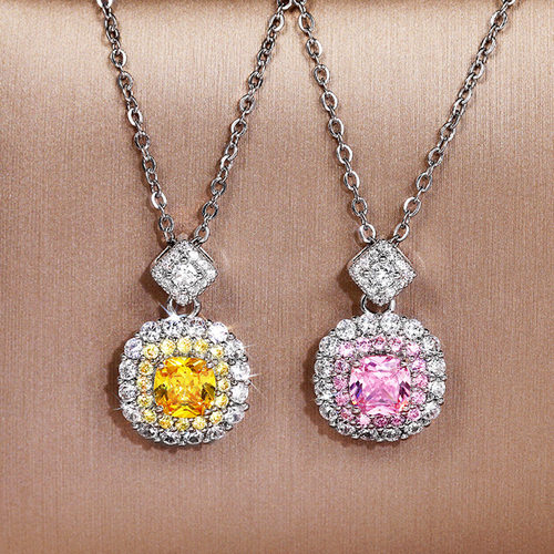 Network Princess Square Diamond Pink Group Pendant Necklace