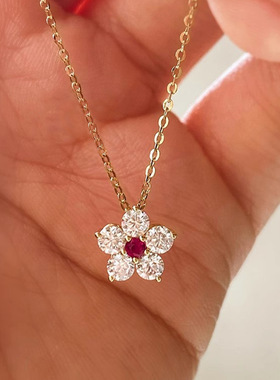 Super Flash Diamond Plum Blossom Ruby Necklace Temperament