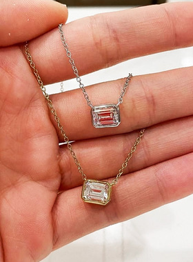 Necklace Simple Single Diamond Rectangular Necklace Female