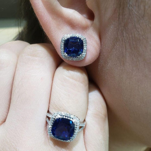 Wind Jewelry Suit Square Royal Blue Glass Accessories