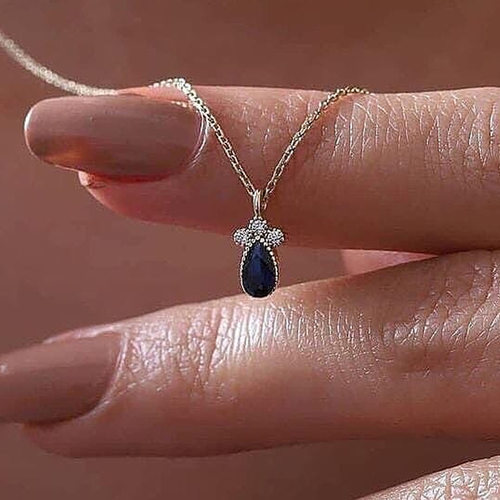 Mini Necklace Unique Style Sapphire Blue Pendant Necklace