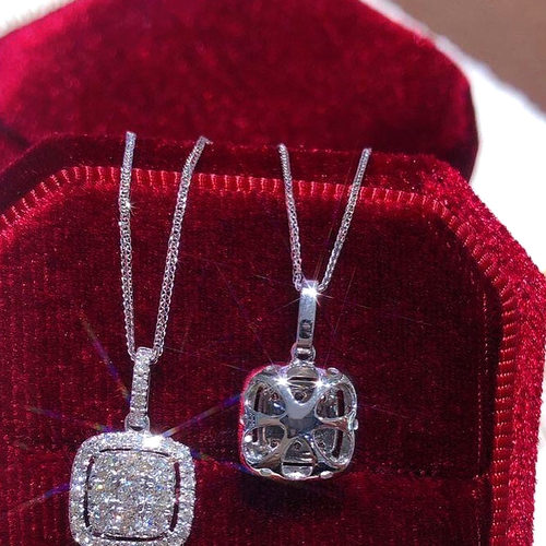Light Luxury Style Square Pendant Necklace Women Inlaid