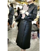 kitty秋冬新款 中长款 时尚 衬衫 半裙显瘦女 黑拼格长袖 日系cherry