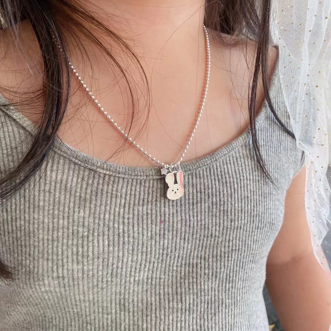 日系设计师topwhit可爱小兔项链足银银宝宝亲子激光刻字项链圆