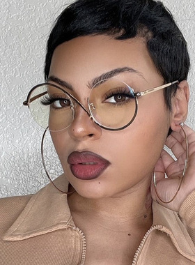 日系moleubaks不对称平光镜ins欧美防蓝光眼镜框新款金属半框