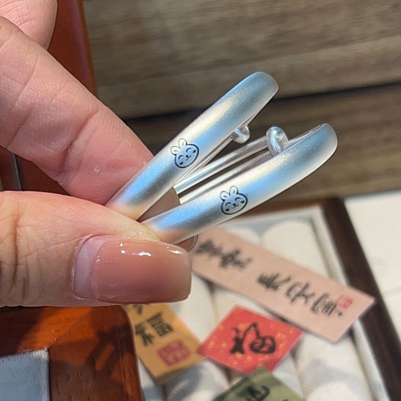 日系设计师topwhit宝宝足银手镯999儿童银对镯磨砂女童银手环幼婴