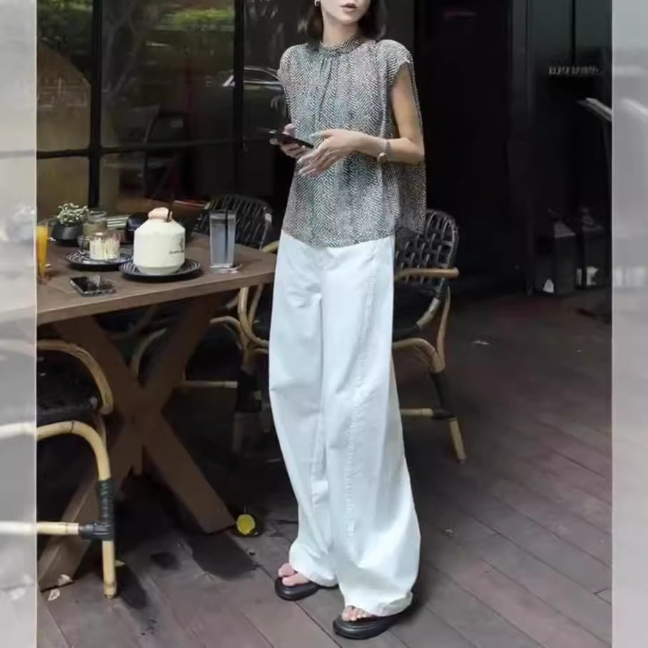 日系cherry kitty夏季新高级感背扣宽松上衣高腰阔腿裤女