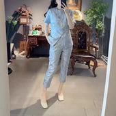 新中式 新款 提花短袖 上衣九分裤 复古 日系cherry 套装 kitty夏季