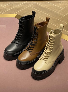 SL露娜女鞋齿轮厚底马丁靴欧美风时装靴圆头方跟真皮短靴SL322102