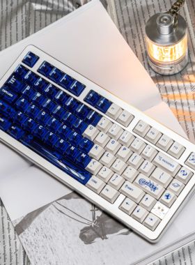 龙乘 酸性蓝白键帽 pc透光适配机械键盘键帽120键原厂高度 hi75