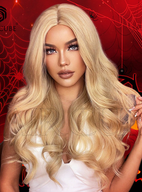 欧美金色中分长卷发全头套假发 Sexy Blonde long curly hair wig