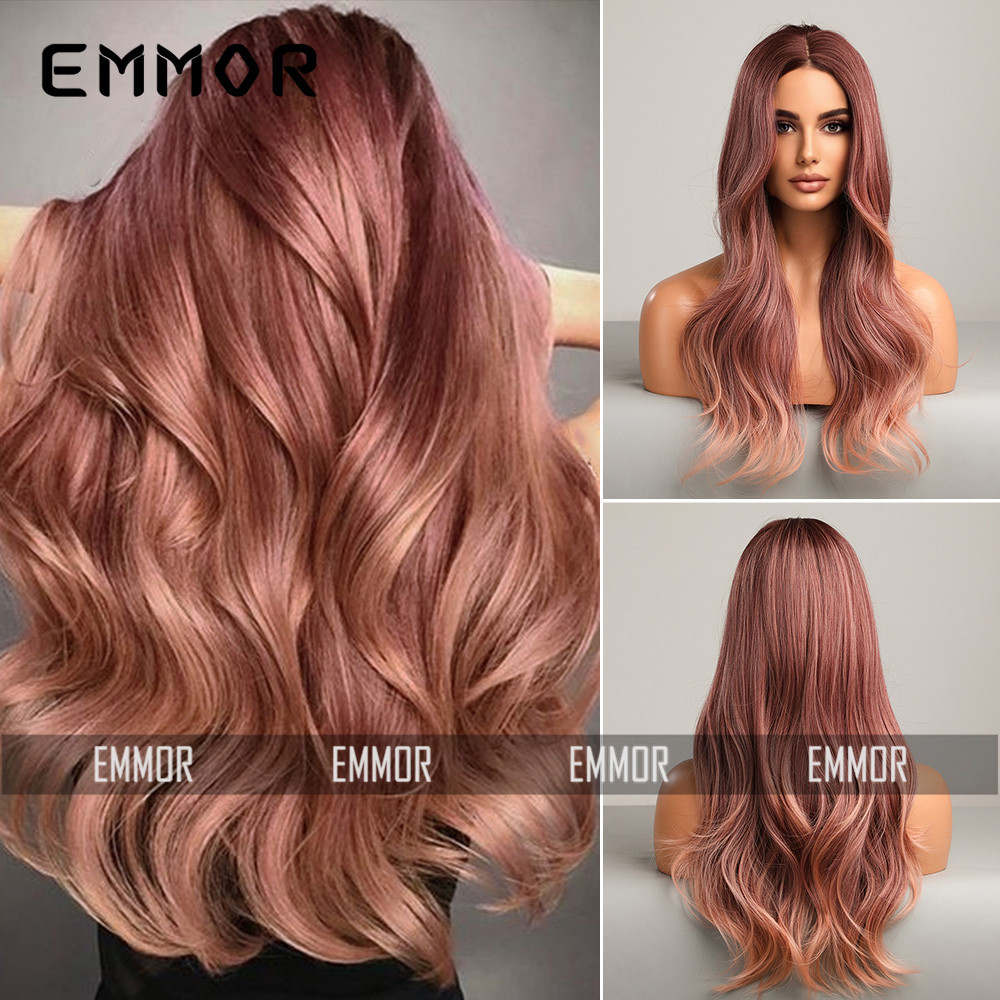 欧美渐变紫红色长卷发全头套假发女purplish red crimp long wigs